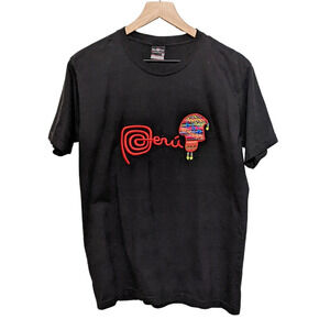 Villa Tour Peru Textil M Black Embroidered Peru Chullo Llama Tee T-Shirt Men's